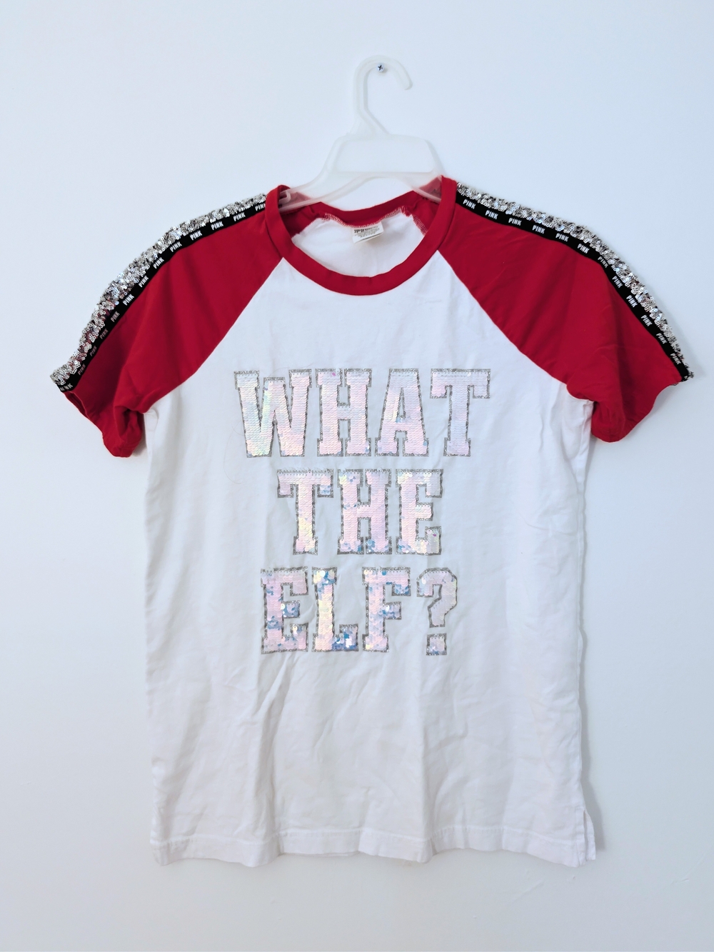 PINK Victoria's Secret White & Red Raglan Sequin